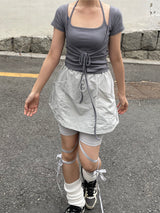 ディープUネックコルセットホルターネックノースリーブセット / Deep U-neck Corset Halterneck Sleeveless Set