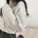 Off-Center Button Front Crop Cardigan