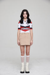 モトハーフジップアップジャージクロップトップ / MOTO HALF ZIP UP JERSEY CROP TOP WHITE