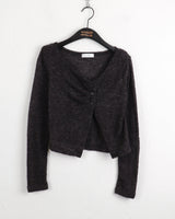 Tati unbalmed diagonal button booklet shirring knit cardigan