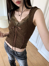 Camnes lace cut embossed cap sleeve short sleeve T-shirt