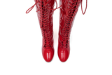 Thigh High Buckle Heel Boots(Red)
