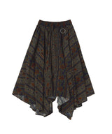 "PRE-ORDER 4/16~"  WOOD-CUT UNBALANCE FLARE SKIRT (Khaki) (6546130501750)