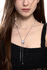 NO.478 [SILVER] サークルコードロックパールネックレス