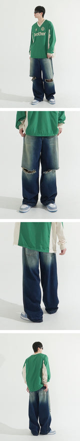 サンドカッティングマキシワイドデニムパンツ