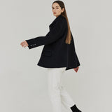 ヘリングボーンハイネックハーフコート / HERRINGBONE HIGH-NECK HALF COAT (NAVY)
