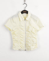 Pave gopchang pleated shirring two-way nylon short-sleeved jacket