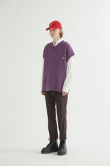 OVERSIZED CABLE KNIT VEST PURPLE MELANGE (6608600367222)