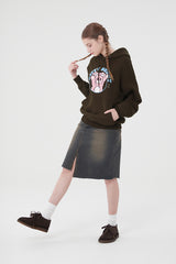 ウィティーバニーブークレワーディングフーディー／WITTY BUNNY BOOKLE WORDING HOODIE [BROWN]