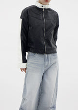 レイシングカラーマッチングレザージャケット / Racing color matching leather jacket (2color)