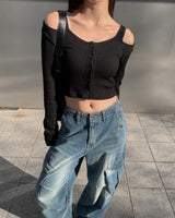Oval cargo denim pants
