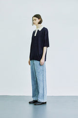 バウクルサンデイジーカラーハーフニット / BOUCLE SUNDAISY COLLAR HALF KNIT NAVY