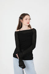 シースルーバックスリットロングスリーブニット / See-Throught Back Slit Long Sleeve Knit Black
