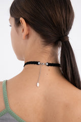ビンテージオーバルループオンブラックニットチョーカー/Vintage oval rope on black knit choker necklace