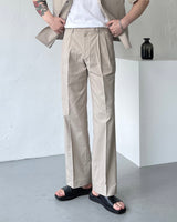 リネンツータックロングパンツスラックス / ECT linen two-tuck long pants slacks (2 colors)