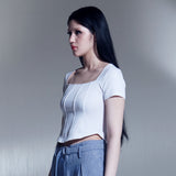 ピンタックスクエアネックTシャツ / PINTUCK SQUARE NECK T-SHIRTS (IV)