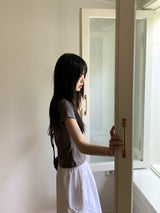 Picto layered shoulder split short sleeve T-shirt