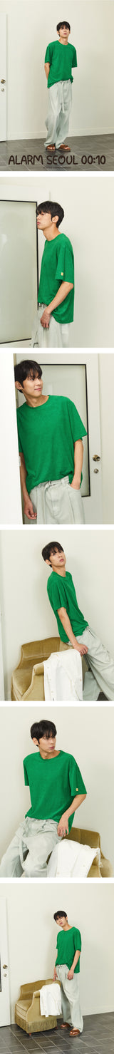 ALARM STRIPE TERRY T SHIRT GREEN_UNISEX