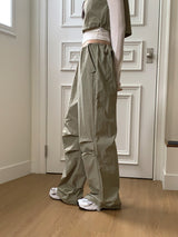 Tabe shirring jogger nylon pants set-up
