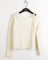 Listy off-shoulder ribbon strap ribbed crop long-sleeved knit