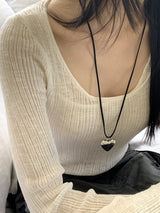 Roche Silver Bold Heart Strap Necklace