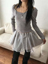 【SET】Shopee リボンストラップノーカットノースリーブリブTシャツ