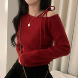 [Goddess complete/Point!] Very one shoulder ribbon ribbed knit. - 3 colors