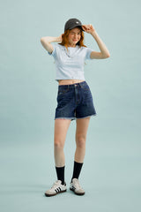 スモールチェリークロップ丈のTシャツ／SMALL CHERRY CROP T-SHIRT [MELANGE SKY]