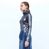 シャーリングネックTシャツ/Shirring Neck T-Shirt _ Dark Silver