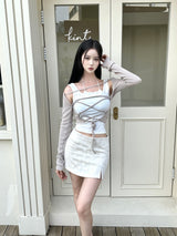 ボレロクロスストラップラインカーディガン / 943. Bolero cross strap line cardi (3color)