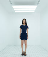 ポリエスターオフショルダークロップトップ / Polyester Off-Shoulder Crop Top (Navy)