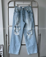 ライトブルービンテージデニムパンツ / TR2453 Light blue vintage denim pants (XS–L)