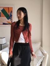 Tati unbalmed diagonal button booklet shirring knit cardigan
