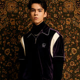 レザートリムベロアジップアップポロシャツ/[UNISEX] Leather-Trimmed Velour Zip Polo (Purple)
