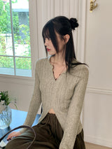 ナルキーボカシVネックスリット長袖ニット