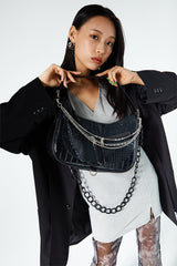トリプルチェーンアリゲーターレザーバッグ / Triple Chained Alligator Leather Bag (glossy)