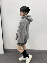 Cut-Off Cutting Hooded Zip-Up