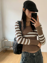 Yali Unbal diagonal button striped knit
