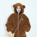 0 2 punk bear fleece jacket - BROWN