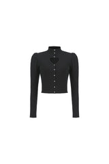 0 8 cutout puff sleeve cardigan - BLACK (4642324316278)