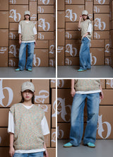 [24SS] SYMBOL LOGO MULTI COLOR V NECK KNIT VEST GREY
