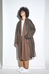 STRIPE COMBINATION WOOL ROBE COAT (Brown) / ストライプコンビネーションウールローブコート