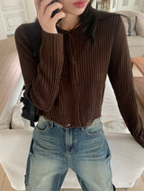 Tuma damage snap button collar knit cardigan