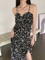 フラワースリット ロング ノースリーブ ワンピース/ Sofie Smoking Flower Slit Long Sleeveless Dress