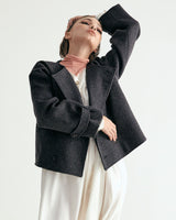W.BYRDEYE WOOL BELTED CROPPED COAT - DARK GRAY (6636057788534)