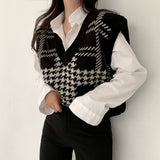 Houndstooth V-Neck Knit Vest