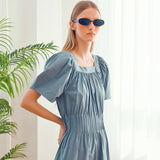 [LINE] Smoke Banding Puff Dress (Light Blue) (6696310341750)