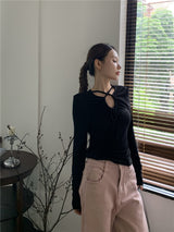 Cross shirring long sleeve tee