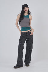 Hangdown string cargo denim pants