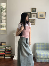 ホティヴィンテージウォッシング夏デニムマキシロングスカート/Hotty Vintage Wash Summer Denim Maxi Long Skirt